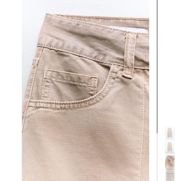 NWT ZARA MID RISE CARGO PANTS LIGHT BROWN - Picture 3 of 4